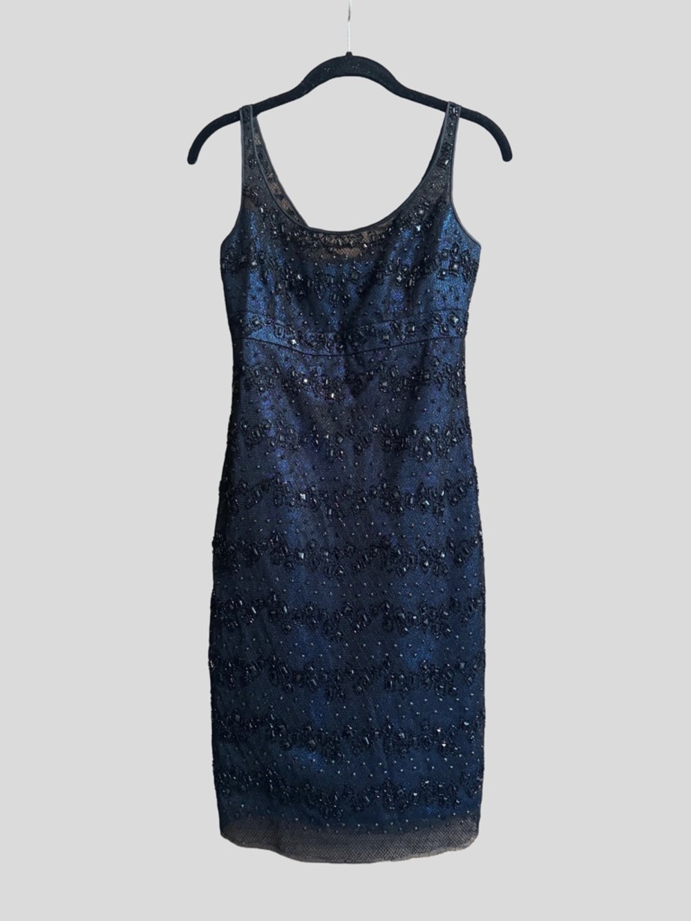 Carmen Marc Valvo Vintage Beaded Midi Cocktail Dress Black Tie